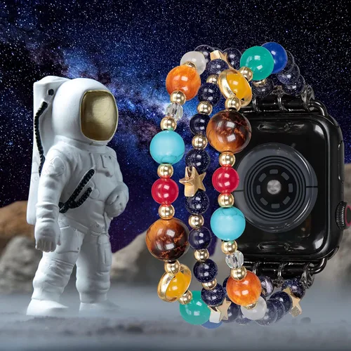 Vista 5 de Correa de pulsera compatible con Apple Watch Series SE 8, 7, 6, 5, 4, 3, 2, 1, bandas de cuentas de estrellas y estrellas de The Eight Planets