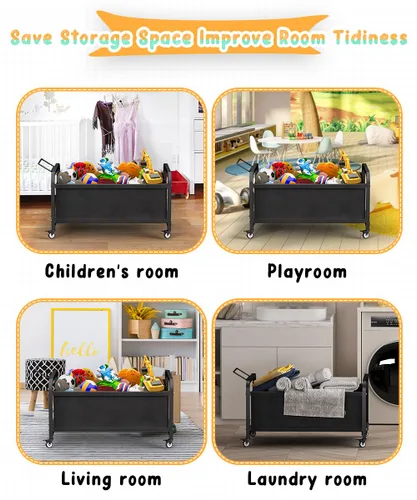 Vista 7 de Caja grande de juguetes para niños de 80 litros con ruedas, organizador de almacenamiento de baúl de juguetes para niños pequeños, niños, niñas
