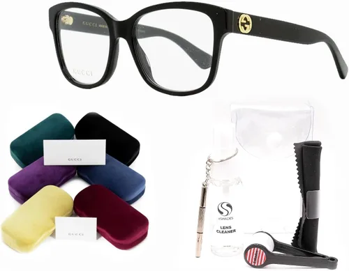 Vista 2 de Gucci GG0038ON - Gafas clásicas de forma cuadrada + paquete con kit de gafas de lujo eSHADES, Negro