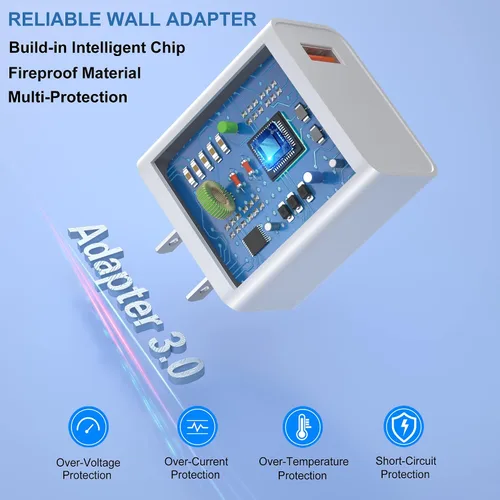 Vista 5 de OKRAY - Enchufe de pared USB, paquete de 2 unidades de 18 W, bloque de carga rápida 3.0, adaptador de corriente de carga rápida, cargador de viaje