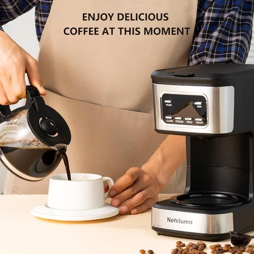 Vista 10 de Cafetera programable para 5 tazas, filtro reutilizable, indicador de nivel de agua transparente, apagado automático, cafetera negra y de acero