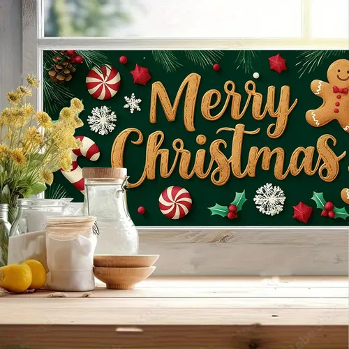 Vista 8 de HOMETITUTE Gingerbread - Cubierta de ventana de vinilo estático de Navidad de PVC, hoja de vidrio de privacidad de 39.3 x 17.7 pulgadas, panel