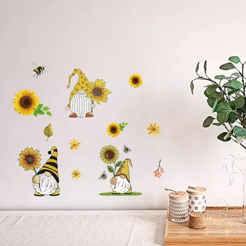 Vista 6 de CRASPIRE 8 hojas de 8 estilos de calcomanías de girasol para ventana, calcomanías de gnomo de primavera, calcomanías autoadhesivas para decoración