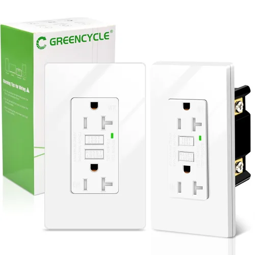 Vista 31 de Greencycle Toma GFCI de 15 amperios con puertos USB C y USB A, 1 unidad de toma eléctrica GFCI de prueba automática con USB, con indicador LED
