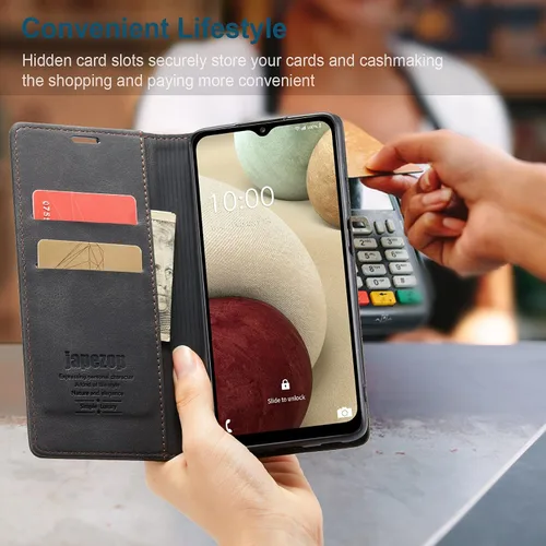 Vista 8 de Funda tipo cartera para Samsung Galaxy A12 con tarjetero [bloqueo RFID] atril magnético, funda de cuero con tapa para Samsung Galaxy A12 (negro)