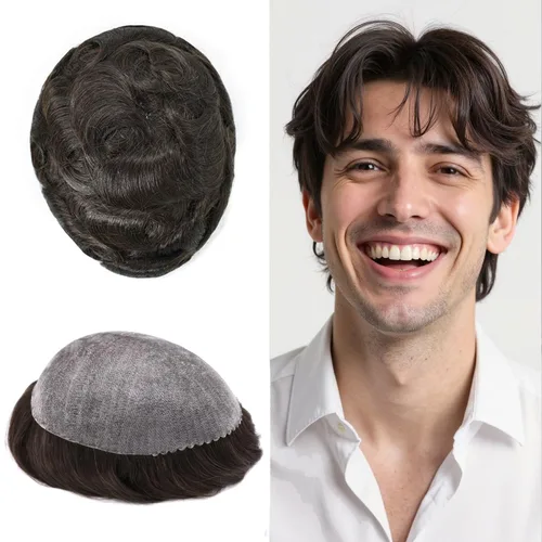 Vista 131 de Toupee for Men Hair Piece Real Human Hair Full Poly Skin Mens Toupee Mens Hair System Injected PU Hair System Invisible Hairpiece for