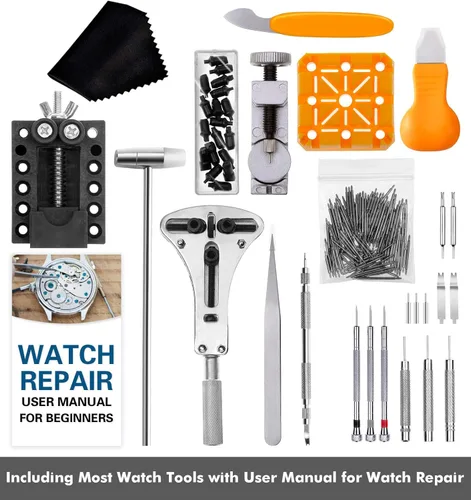 Vista 2 de Anezus - Kit de reparación de reloj, kit de herramientas de reloj de 187 piezas con herramientas de extracción de pasadores de eslabones de reloj