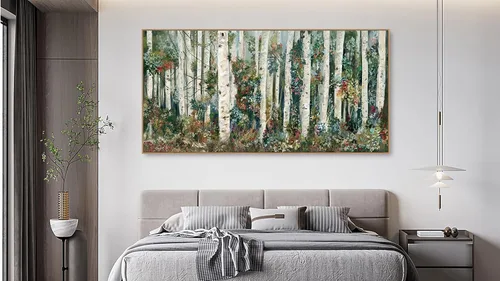 Vista 5 de tigeridge Arte de pared de abedul enmarcado, lienzo de bosque de abedul floreciente, imágenes de paisaje natural, decoración de pared de madera