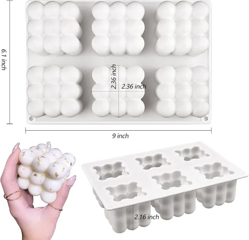 Vista 3 de Moldes de vela de burbujas 3D - Molde de cubo de silicona de 6 cavidades para hacer velas y jabón, molde de pastel de burbujas para hornear postres