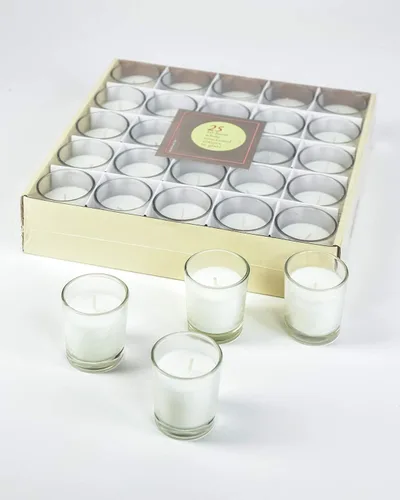 Vista 6 de Serene Spaces Living Paquete de 100 velas votivas blancas sin perfume en soportes de vidrio, 10 horas de tiempo de combustión, juego a granel
