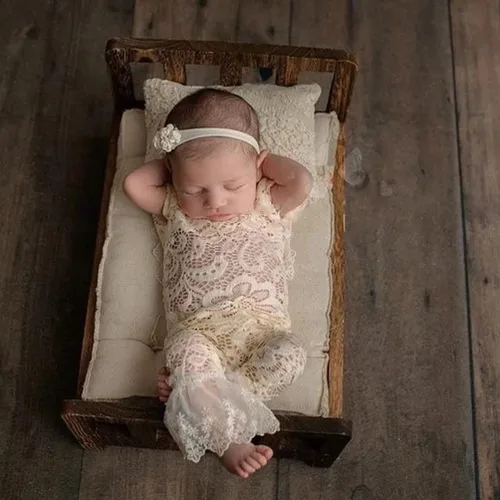 Vista 3 de Traje de fotografía para bebé, traje de encaje para recién nacido, sesión de fotos, diadema de flores, disfraz de princesa