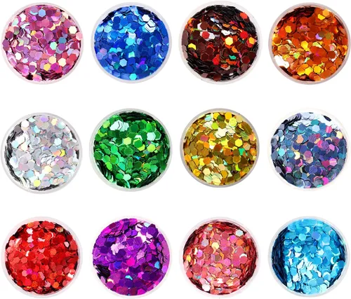 Vista 14 de Licool - Brillantina gruesa holográfica, juego de 12, purpurina artesanal para manualidades de resina, purpurina cosmética para uñas, cuerpo, cara