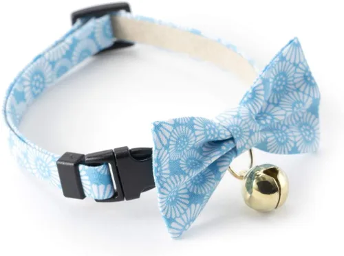 Vista 4 de Necoichi Kiku Ribbon Bow Tie Cat Collar (azul bebé)