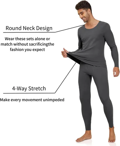 Vista 2 de YRW Ropa interior térmica para hombre con forro polar largo conjunto de capa base para clima frío M-4XL