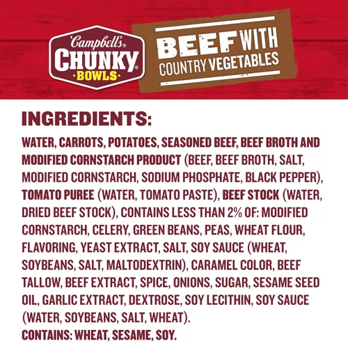 Vista 3 de Campbell’s Chunky Sopa de ternera con verduras del campo, 15.25 oz Tazón microondable