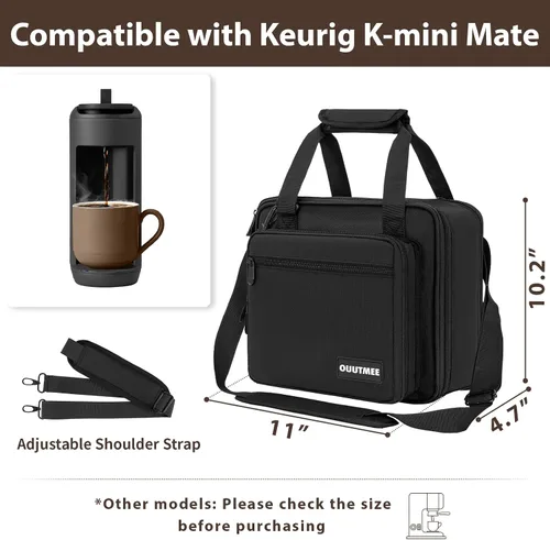 Vista 3 de Bolsa de transporte para cafetera compatible con Keurig K-Mini Mate, bolsa de almacenamiento portátil de una sola porción con bolsillos adicionales