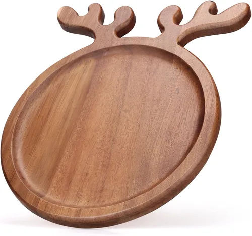 Vista 3 de Platos de cocina de Navidad de madera de acacia para decorar la cena Plato de madera para queso de Navidad Bandeja de charcutería de Navidad