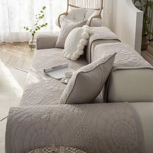 Vista 6 de vctops Funda para sofá con bordado bohemio de algodón, antideslizante, suave, lavable, protector de muebles para niños, perros y mascotas