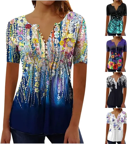 Vista 4 de Blusa casual para mujer, talla grande, para trabajo, oficina, trabajo, verano, cuello en V, blusa