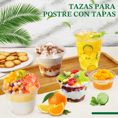Vista 5 de Juego de 50 vasos de plástico transparente de 7 onzas con tapas de cúpula (sin agujero), tazas de postre Clear Plastic Dessert Cups, Ice Cream