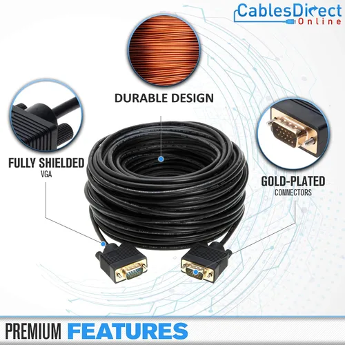 Vista 2 de Cables Direct Online Cable de monitor SVGA de 3 pies - macho a macho VGA a VGA 1080P para PC, proyector, computadora portátil, TV