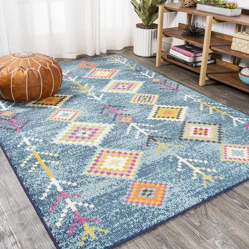 Vista 9 de Eyely Alfombra geométrica tribal de 2 x 8 pulgadas, azul oscuro/multicolor, alfombra bohemia para interiores