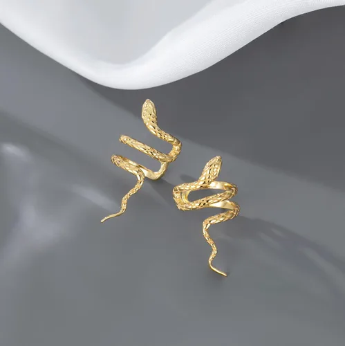 Vista 5 de Reffeer Aretes de plata de ley 925 con diseño de serpiente sin piercings para mujeres y niñas