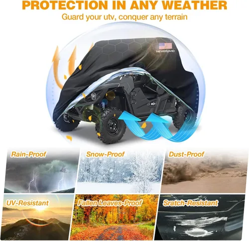 Vista 7 de NEVERLAND Fundas UTV de 2 plazas, lado a lado, impermeable, para exteriores, con bandera estadounidense, compatible con Polaris Ranger RZR Can-Am