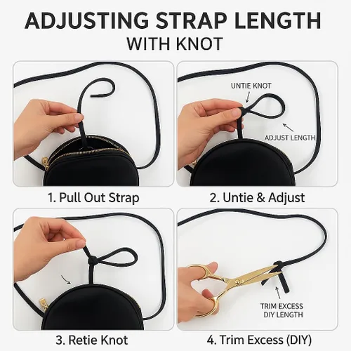 Vista 5 de Bolso cruzado circular para mujer, bolso circular de nailon con cremallera, correas de hombro ajustables con nudo