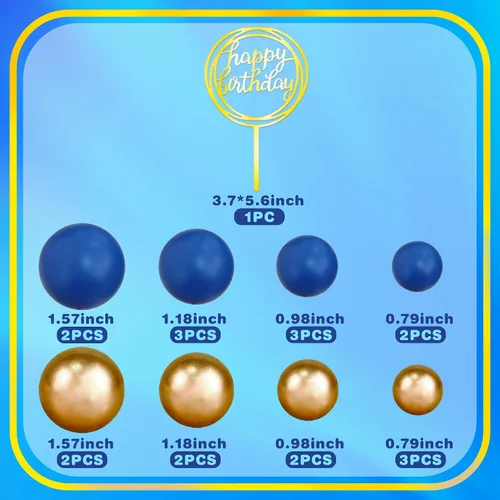 Vista 2 de Decoraciones para Pasteles de Pelotas Simplicity Azul Dorado, Decoraciones de Pelotas para Pasteles DIY, Insertables para Pasteles, Pelotas