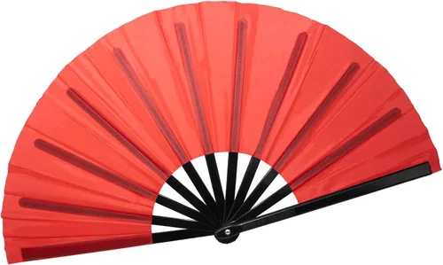 Vista 34 de QIRMIZI Abanico grande plegable para rave – Abanicos de tela de nailon, abanicos retro vintage para kung fu, tai chi, danza, festivales de música