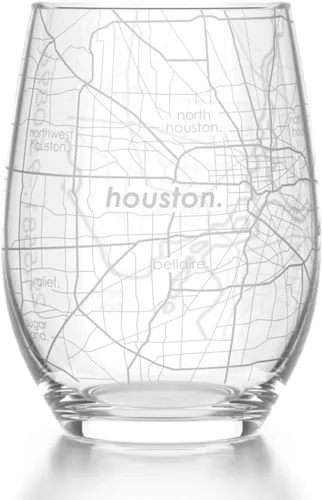 Vista 24 de Well Told Copa de vino sin tallo grabada con mapa de Atlanta, Georgia (15 oz, transparente) - Mapa de ciudad grabado, vaso personalizado, regalos