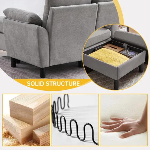 Vista 6 de Juego de sofá modular convertible de 3 piezas, sofá pequeño y moderno en forma de L, sofá de 3 plazas con diván reversible otomano y sofá biplaza