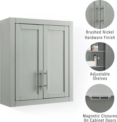 Vista 6 de Crosley Furniture Savannah Armario de almacenamiento para baño montado en la pared con estantes para medicinas, Gris