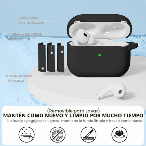 Vista 3 de Funda para AirPods Pro, funda de silicona suave compatible con Airpods Pro de 2ª/1ª generación para mujeres y niñas, con kit de limpieza y llavero 1