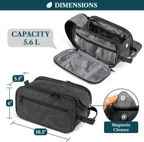 Vista 4 de PAVILIA Neceser para hombres y mujeres, bolsa de viaje, estuche organizador de artículos de tocador, artículos esenciales de viaje, kit de afeitado