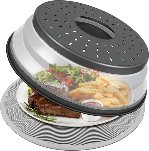 Vista 10 de LekDrok - Paquete de 2 fundas para alimentos para microondas con tapete de 10 pulgadas, tapete como soporte para tazón, cubierta para protector
