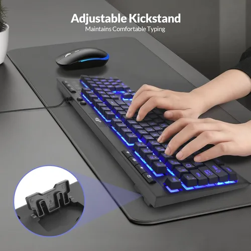 Vista 4 de Rii RK900Pro Teclado retroiluminado de impresión grande, teclado USB de tamaño completo con cable con retroiluminación azul, compatible con Windows
