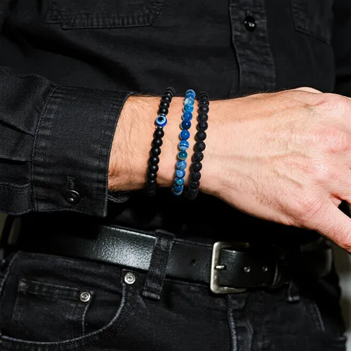Vista 2 de Pulsera contra el mal de ojo de 0.236 pulgadas, pulseras de cuentas ajustables elásticas naturales