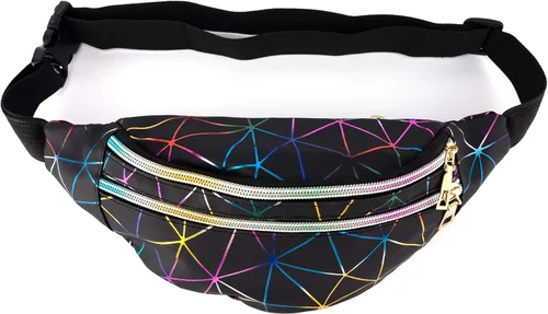 Vista 4 de 2 piezas holográficas negro oro azul rosa brillante plata púrpura Fanny Pack para mujeres gran linda cintura riñonera riñonera bolsa brillante