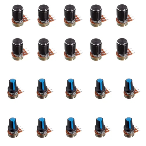 Vista 6 de BOJACK 20 juegos de eje moleteado B10K 3 terminales Potenciómetro giratorio cónico lineal (WH148) Resistencia variable de película de carbono de una