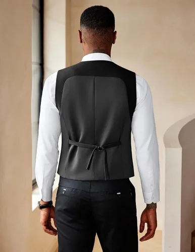 Vista 4 de COOFANDY Chaleco de traje para hombre, ajustado, doble botonadura, chaleco formal de negocios