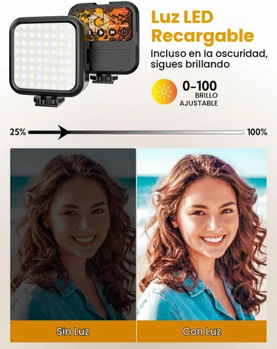 Vista 2 de USKEYVISION Kit de vlogging mejorado con micrófono de solapa inalámbrico, kit de YouTube para iPhone y teléfono inteligente con trípode retráctil