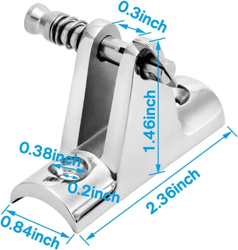 Vista 2 de Bisagra de cubierta superior Bimini de 90 °F con pasador de liberación rápida, acero inoxidable 316 con tornillos