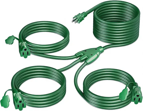 Vista 10 de K KASONIC - Cable de extensión de luces navideñas para exteriores de 46 pies con múltiples tomas, cable eléctrico resistente con certificación ETL