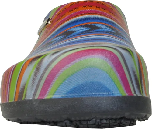 Vista 7 de VANGELO Zuecos profesionales antideslizantes para mujer, zapatos de trabajo, zapatos de enfermera, zapatos de chef, negro, blanco, lima, multicolor