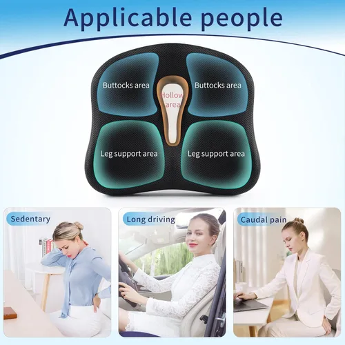 Vista 6 de Cojín de espuma viscoelástica para silla de asiento para aliviar el dolor de espalda, ciática, dolor de coxis, disco degenerativo, cojín ortopédico