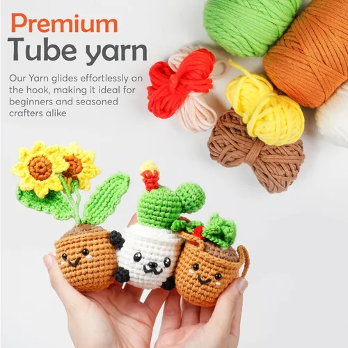 Vista 2 de A-URA Kit de aprendizaje 3 en 1 para principiantes, niños y adultos, patrón de girasol, cactus panda, plantas colgantes para principiantes, kits