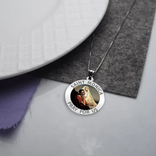 Vista 5 de Saint Monica Wsu hijo Saint Augustine medalla religiosa de color 34inch plata de ley