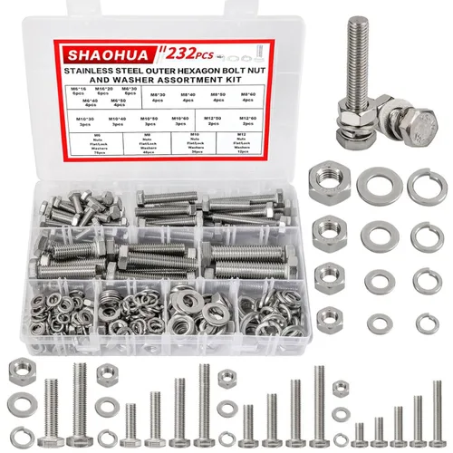Vista 9 de Kit de surtido de pernos y tuercas métricas M6 M8 M10 M12 de 16 mm a 60 mm de grado 8 con tuercas hexagonales, pernos y arandelas de 15 tamaños
